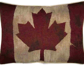 Vintage Canada Canadian Flag Woven Tapestry Cushion Pillow Cover