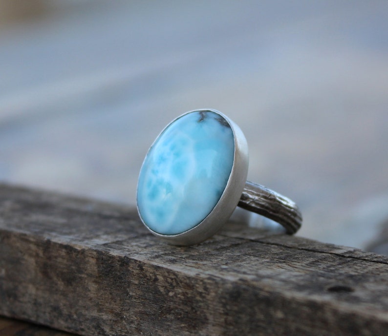 Larimar ring Oval larimar Cocktail ring sky blue Gemstone | Etsy