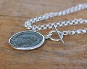 Antique Roman coin necklace ancient coin necklace sterling silver chain Authentic roman coin pendant set in silver