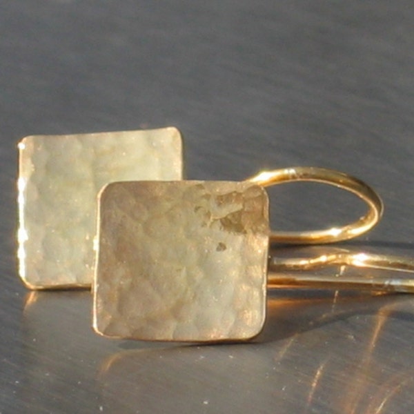 Gold Square earrings - dangle gold square earrings - gold plated sterling earrings