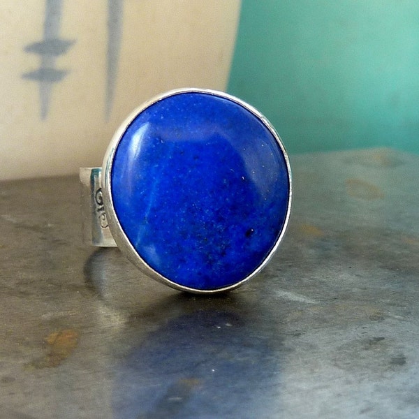 Lapis lazuli ring - sterling silver ring -  round blue Lapis natural gemstone - sterling band