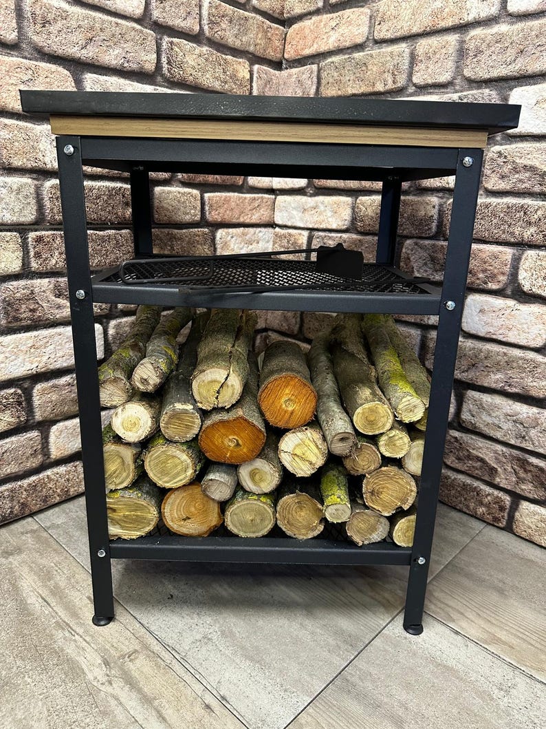 Min Wood Rack Firewood Rack and Fireplace Wood Holder, Mini Stove Metal Firewood ...