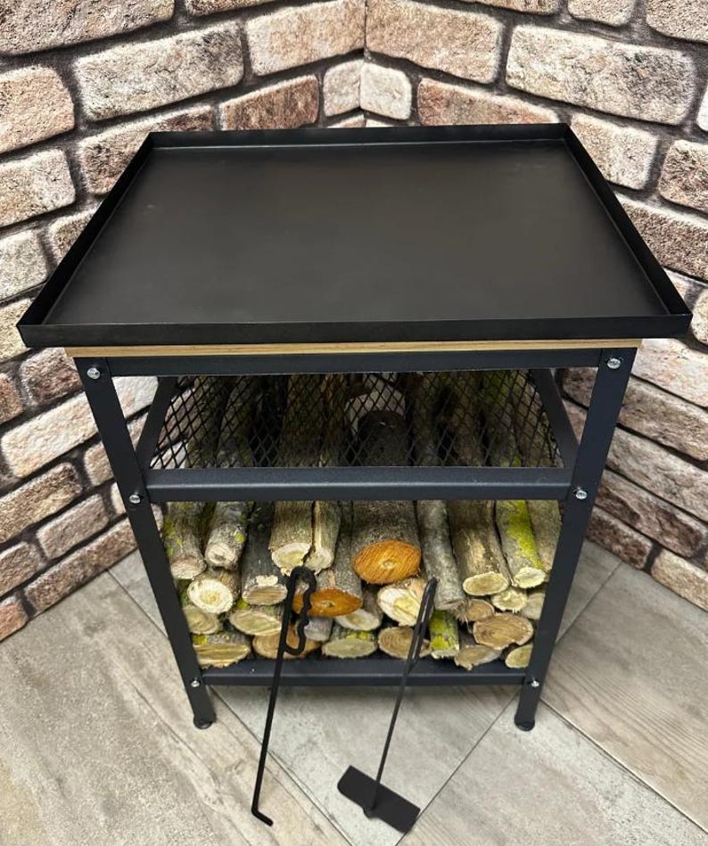 Min Wood Rack Firewood Rack and Fireplace Wood Holder, Mini Stove Metal Firewood ...