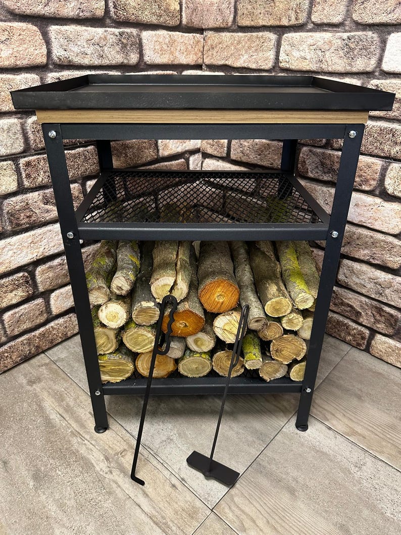 Min Wood Rack Firewood Rack and Fireplace Wood Holder, Mini Stove Metal Firewood ...