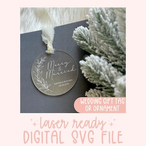SVG Merry and Married, Hochzeit Ornament, Gay Ornament Laser-Datei, Queer Ornament Laser-Datei, Brautdusche SVG, Hochzeitsgeschenk Laser-Datei