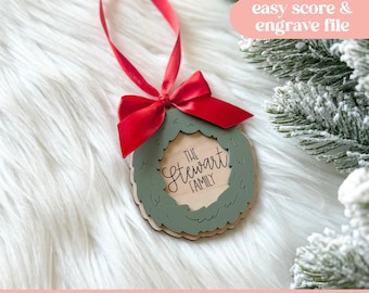 SVG Family Wreath Christmas Ornament, Simple Family Ornament Laser File, Christmas Wreath SVG, 2024 Christmas Laser File, Custom Family SVG