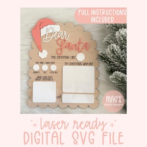 File cartello SVG "Caro Babbo Natale", file laser di Natale, cartello cancellabile a secco "Caro Babbo Natale", file SVG "Caro Babbo Natale", file laser del tabellone "Caro Babbo Natale", SVG "Caro Babbo Natale"