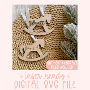 SVG Schaukelpferd Ornament, Babys erste Weihnachtsverzierung Laser-Datei, neue Baby Weihnachtsverzierung SVG, Baby Ornament SVG, Schaukelpferd