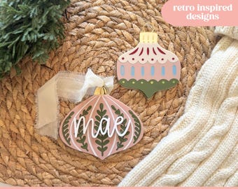SVG Retro Ornaments, 50s Inspired Christmas Ornament Laser File, Cute Retro Christmas Ornament SVG, Vintage Ornament Laser File