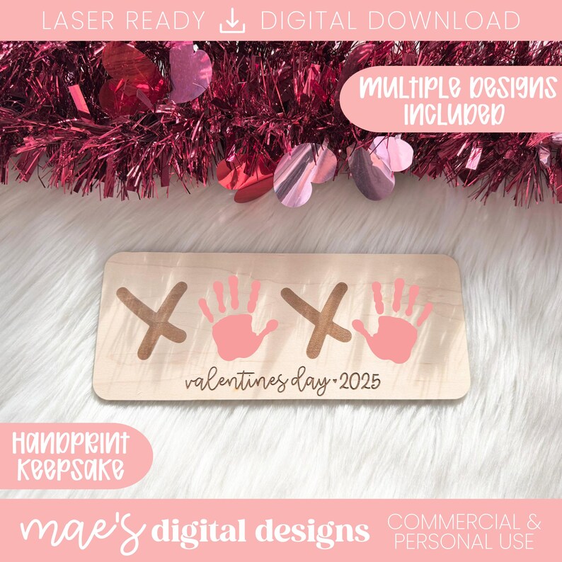 Valentine Handprint Keepsake SVG, Xoxo Valentine SVG, Xoxo Valentine Laser File, Cute Valentine SVG, Trendy Valentine Laser File image 1