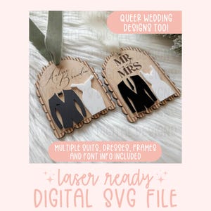 Etiqueta de presente de casamento SVG, ornamento de casamento SVG, arquivo de laser de ornamento gay, arquivo de laser de ornamento queer, chá de panela SVG, arquivo de laser de presente de casamento