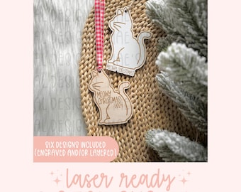 SVG Meowy Christmas Ornament, Cat Ornament Laser File, Kitty Ornament SVG, Cat Christmas Laser File, Cat Lover Christmas Ornament SVG