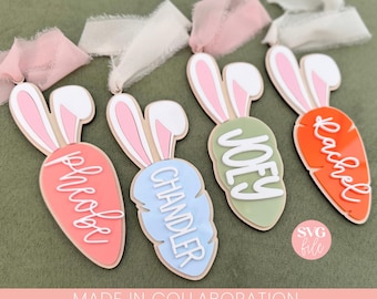 Etichetta cestino di Pasqua SVG, Etichetta di Pasqua femminile SVG, File laser di Pasqua con orecchie da coniglio, Etichetta cestino di Pasqua per ragazzi SVG, File laser di cestino di Pasqua per ragazzi