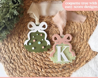 Coquette Christmas Tree Ornament, Christmas Tree Bow SVG, Coquette Christmas Bow SVG,  Trendy Christmas Laser File, Girly Christmas Tree SVG