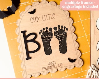 Our Little Boo Footprint Keepsake SVG, Halloween Footprint Laser File, Cute Boo Basket Laser File, Coquette Halloween SVG