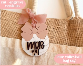 Volleyball Bag Tag SVG, Girly Sports Bag Tag SVG, Volleyball Laser File, Volleyball SVG, Girly Volleyball Laser File