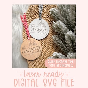 Enfeite de Natal de árvore genealógica SVG, arquivo laser de enfeite de família simples, SVG de árvore de Natal, arquivo laser de Natal 2024, enfeite de família personalizado