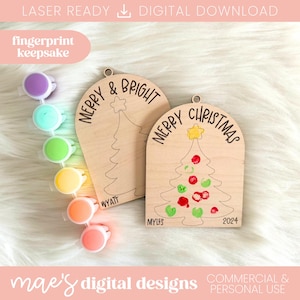DIY Christmas Fingerprint Art Ornament, DIY Christmas Gift, Christmas Craft for Kids,  DIY Christmas Laser File, Christmas Gift Craft
