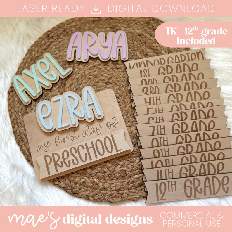 SVG Interchangeable First/Last Day School Laser File, First Day of Sign SVG, Last Day of Sign, Back to School SVG, Trendy School Laser File image 1