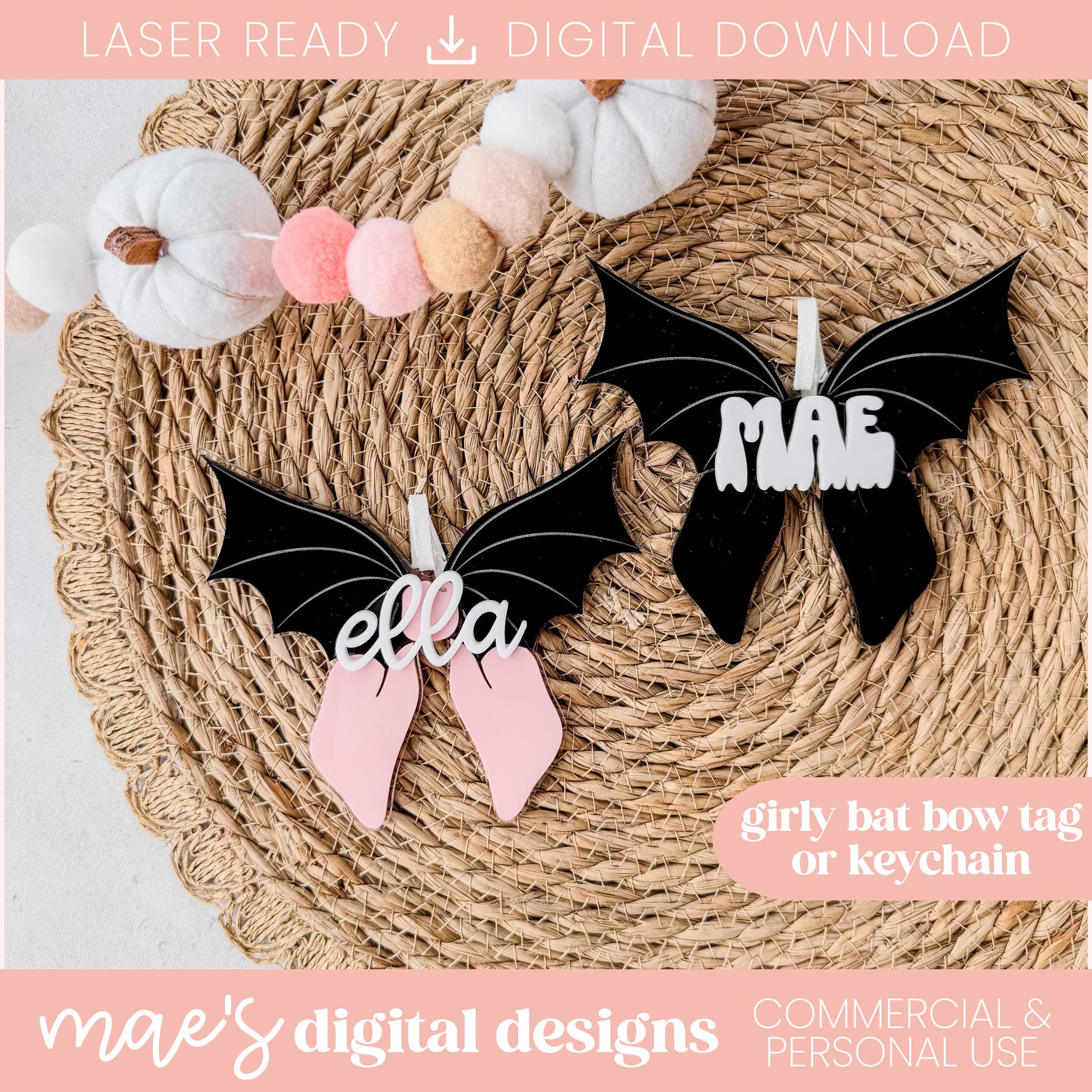 SVG Coquette Bat Bow, Cute Bat Laser File, Cute Boo Basket Laser File, Halloween Laser File, Halloween Bat Bow SVG, Halloween Keychain SVG