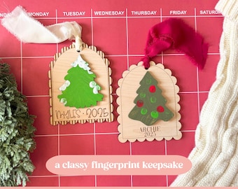 DIY kerstvingerafdrukornament, geschulpte vingerafdrukboom SVG, Christmas Craft voor kinderen, DIY kerstlaserbestand, Christmas Craft
