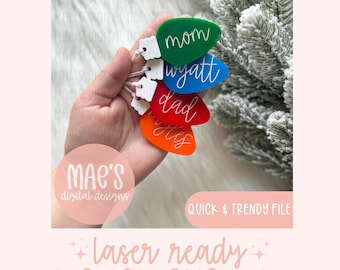 Ornamento luci di Natale SVG, Luci albero di Natale SVG, File laser ornamenti famiglia grande, Lampadina di Natale SVG, File laser di Natale