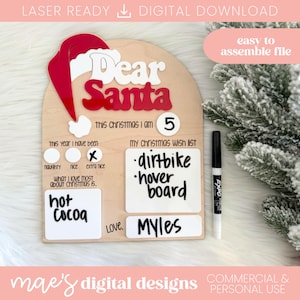 SVG Dear Santa Sign File, Christmas Laser File, Dear Santa Dry Erase Sign, Dear Santa SVG File, Dear Santa Board Laser File, Dear Santa SVG