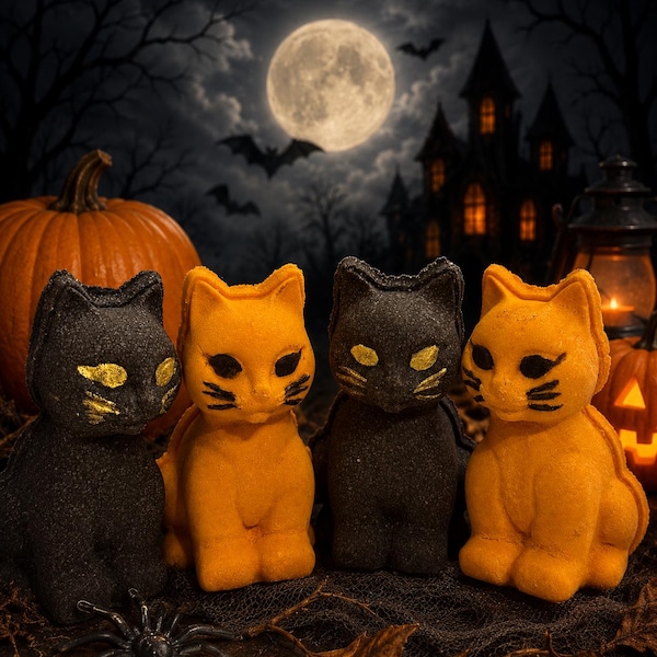 Pastilles de douche chat d'Halloween - Idées cadeaux pour Halloween, Ronronnement de citrouille, Pattes d'ombre, Cadeau de douche effrayant, Bombes de douche chat
