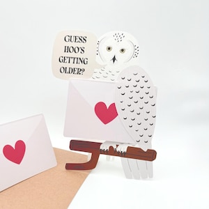 Carte de voeux Harfang des neiges - Je suppose que Hoo vieillit | Un souvenir unique pour votre anniversaire avec un joli jeu de mots hibou | Carte prédécoupée sur pied
