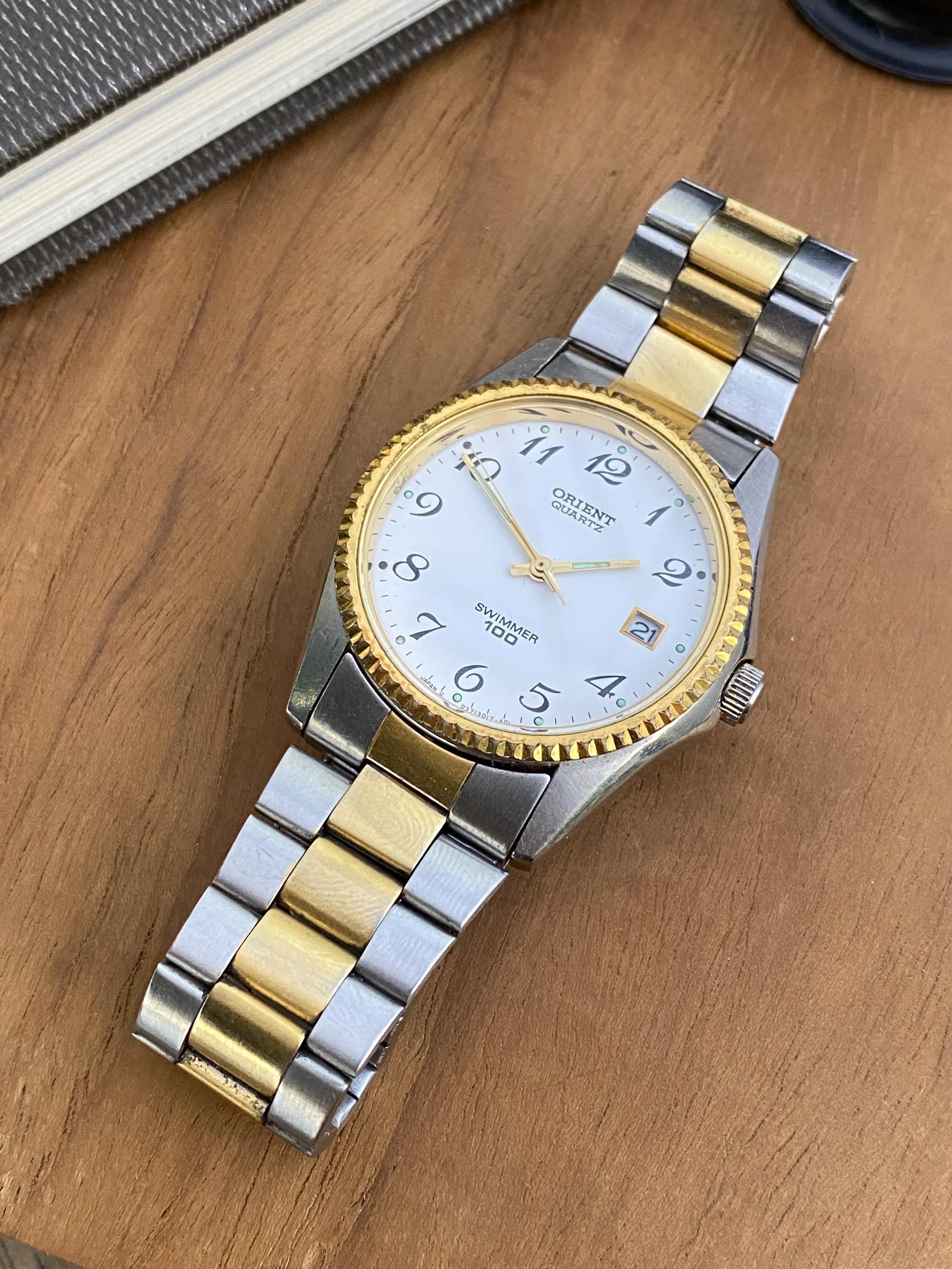 orient swimmer （廃盤美品✨️） Vintage Orient Swimmer Two-tone Fluted Bezel Quartz Watch With