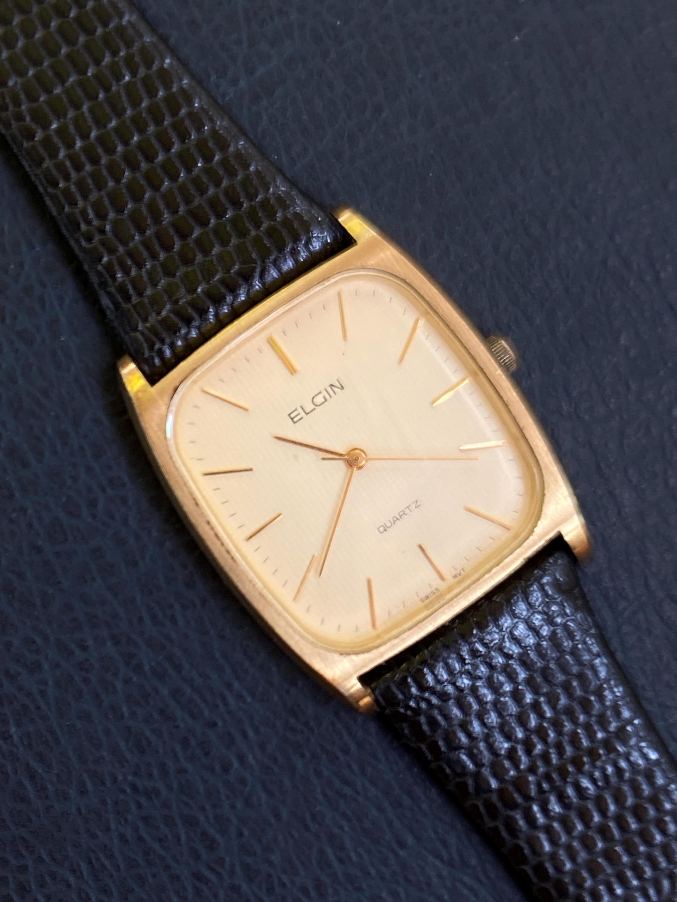 VINTAGE ELGIN TANK SLIM QUARTZ Elgin Tank Watch Gold Filled r