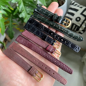 Vintage 14mm leather ladies watch strap 80’s 70’s new old stock with gold buckle