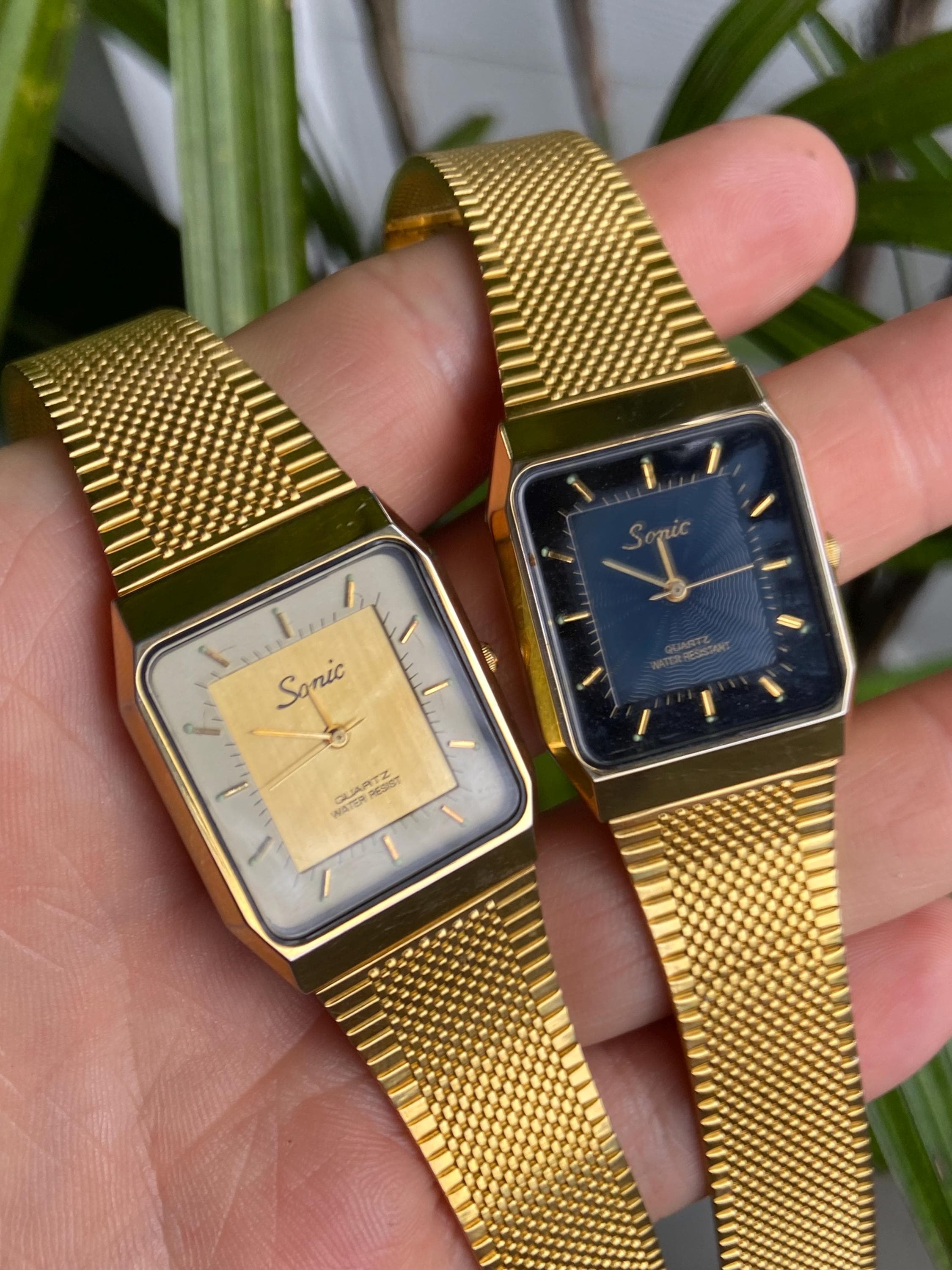 VTG 1990s Lazy Susan BrithStone Round Black Face gold and green Watch Vintage 1995 GUESS gold and Black banded | Mercari main image 4