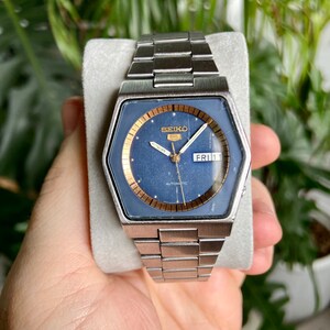 Seiko 5 Automatic Vintage Men's Watch Hexagon Shape Retro 80's