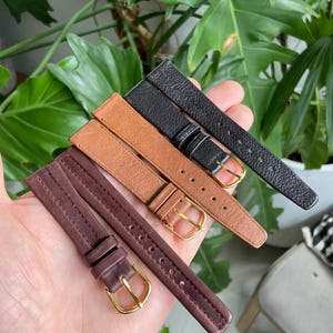 Vintage 18mm 19mm brown leather watch strap 80’s 70’s new old stock with gold buckle