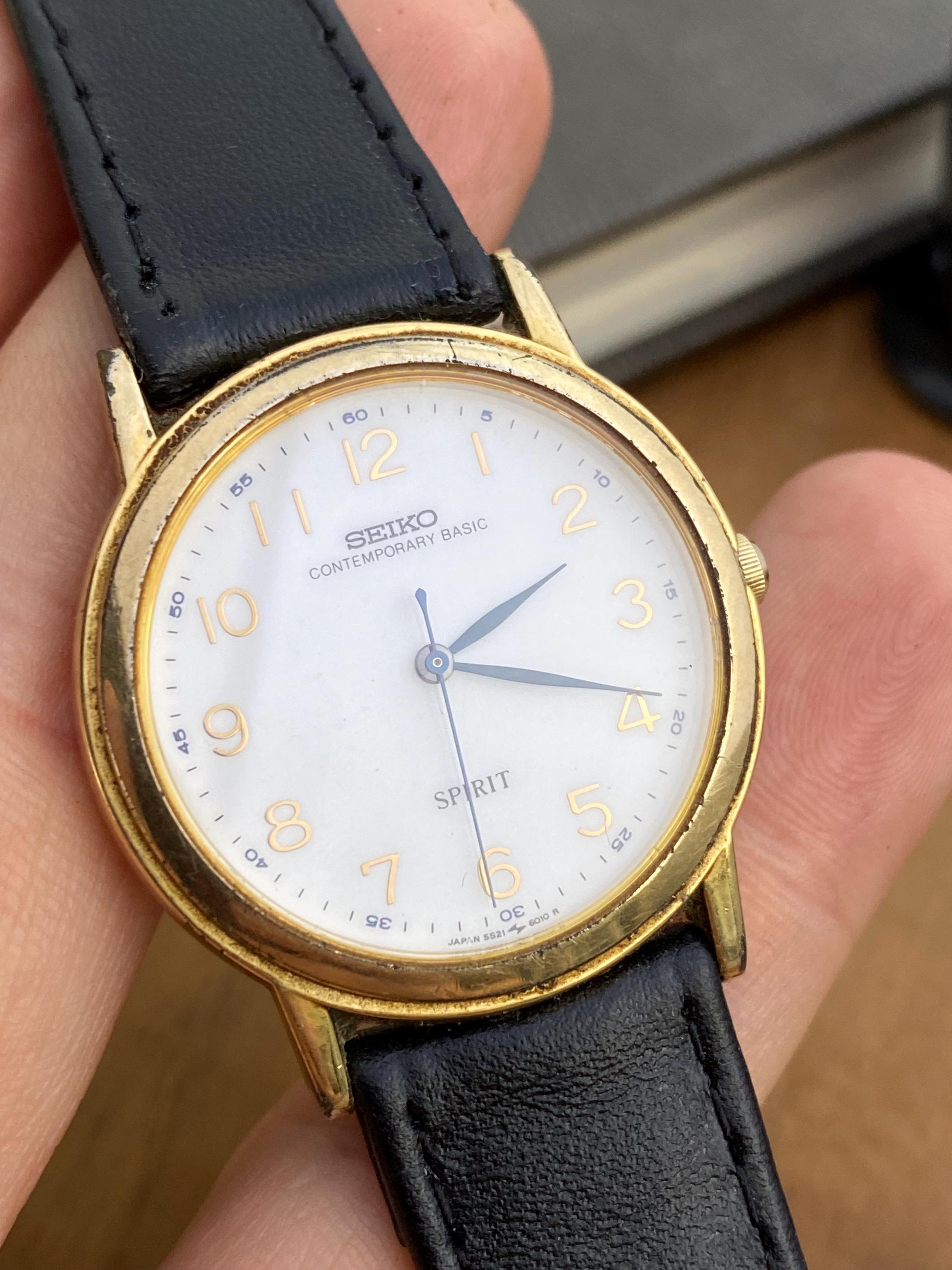 Seiko Spirit Gold Watch Leather Strap Quartz Dress Watch Men's