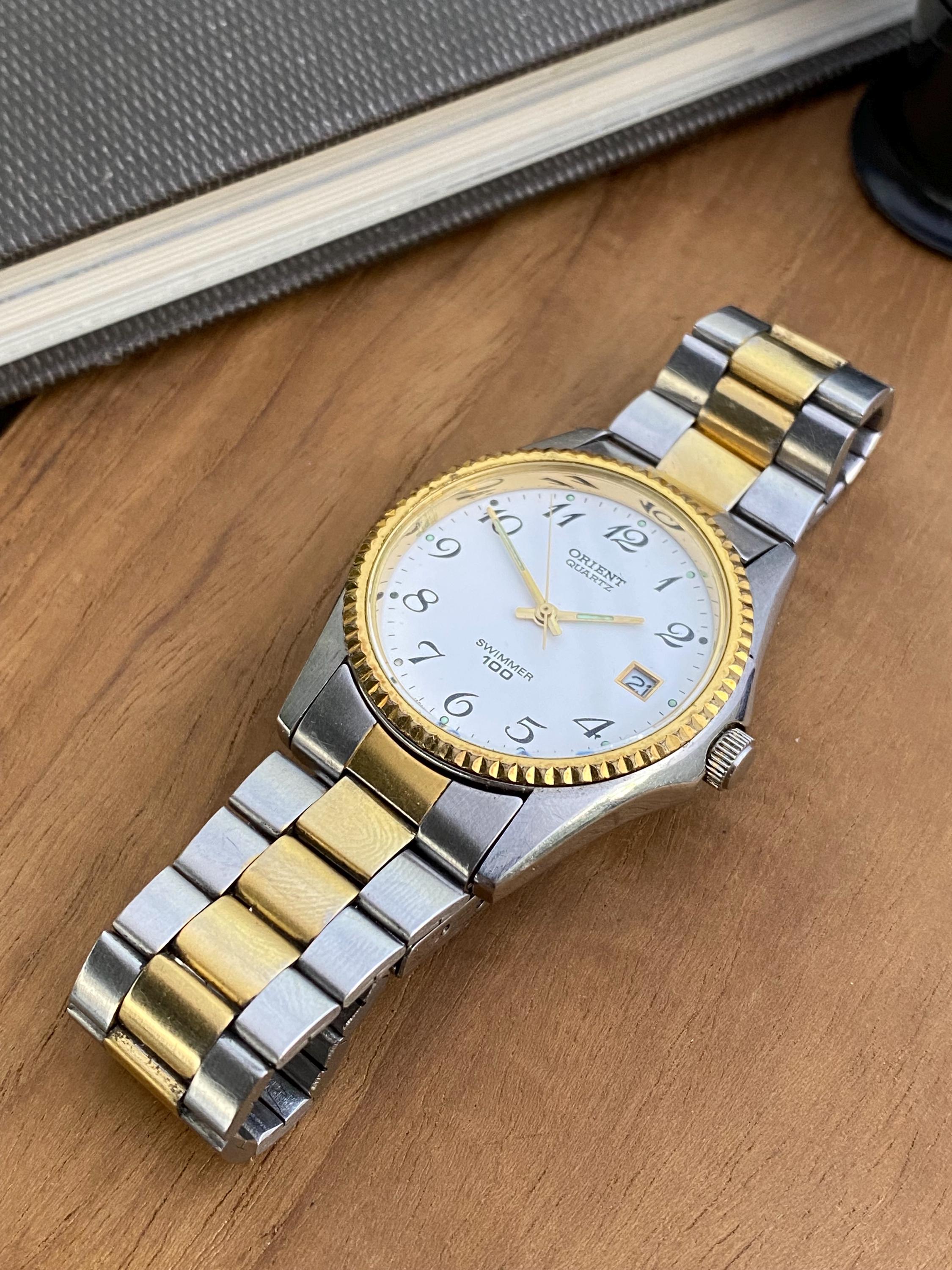 orient swimmer （廃盤美品✨️） Vintage Orient Swimmer Two-tone Fluted Bezel Quartz Watch With