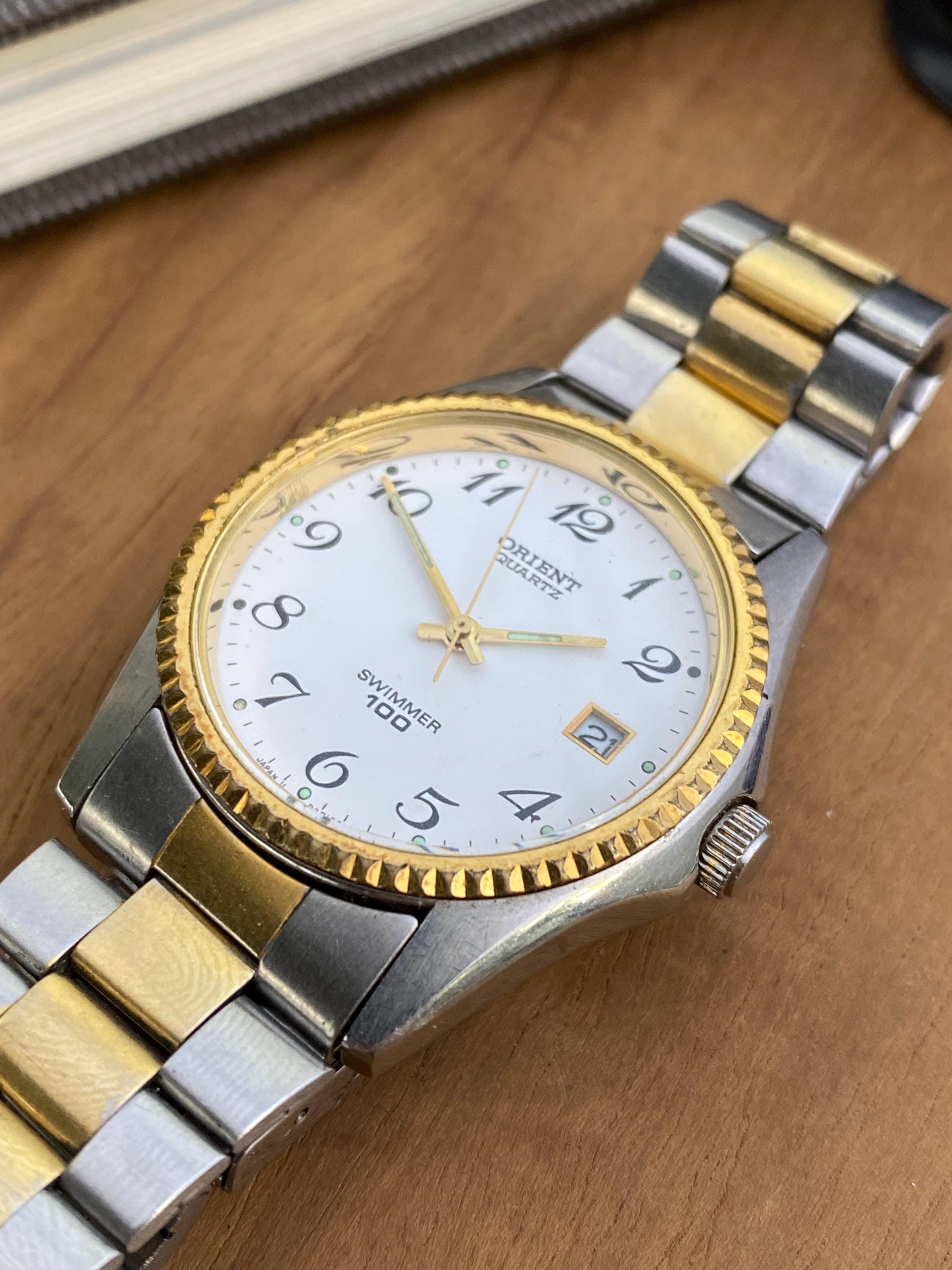 Vintage Orient Swimmer Two-tone Fluted Bezel Quartz Watch With
