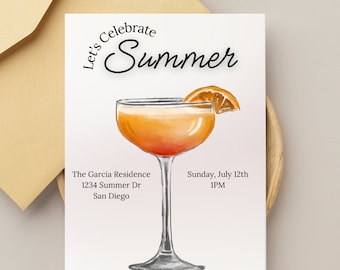 Invitación a una celebración de verano: Plantilla editable de Canva (descarga digital, 13 x 18 cm)
