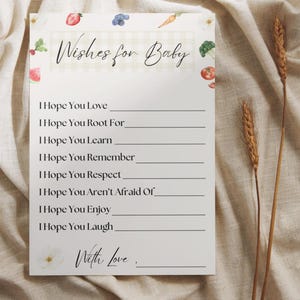 Lokaal gekweekte babywensen voor babykaart – bewerkbare canvassjabloon | Digitale download, babyshowergames