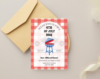 4th of July BBQ Invitation: Editable Patriotic Party Template (5x7 inches, Digital Download)