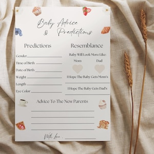 Kaarten babybrunch advies en voorspellingen - afdrukbaar babyshowerspel, babystrooisel, babyshowerkaart, genderneutrale baby, lentebaby