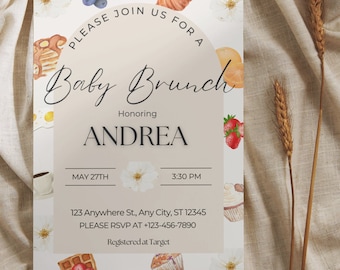 Baby Brunch Baby Shower Invitation Template - Editable Canva Design Gender Neutral Baby Shower, Esthetic Baby Shower, Breakfast Baby Shower