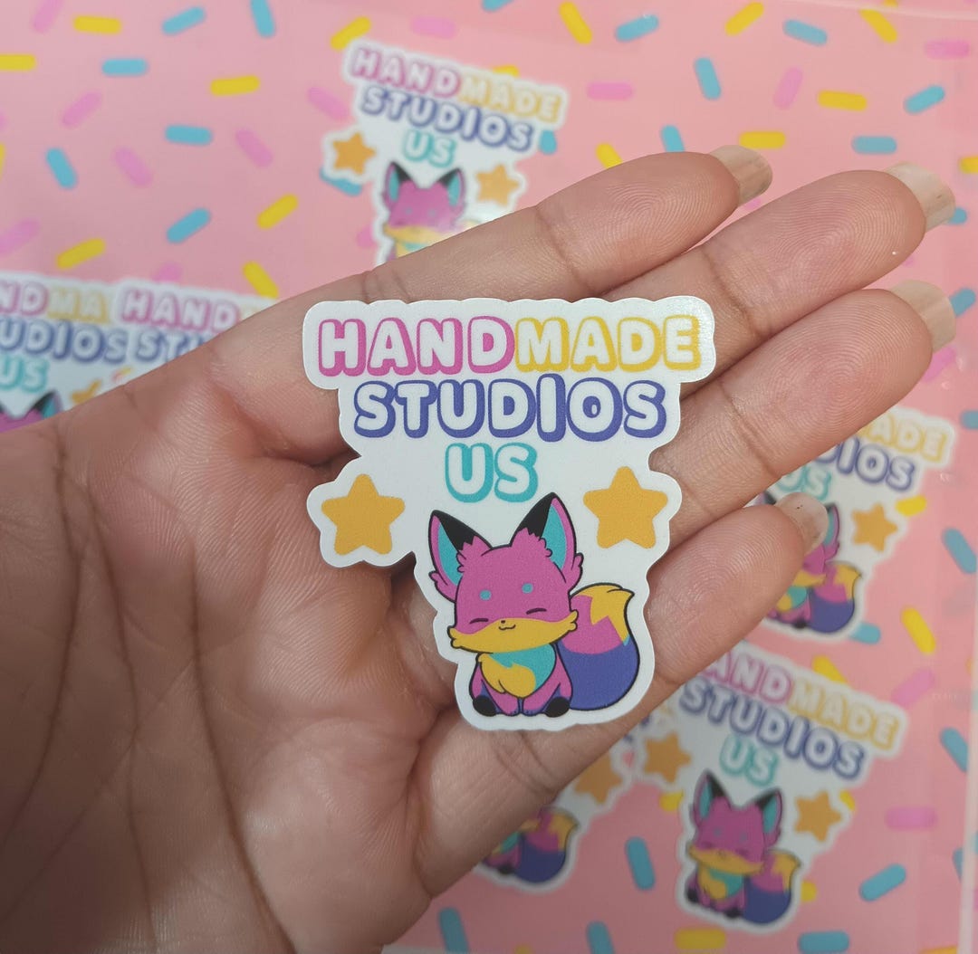Handmade Studios Us Logo Glossy Vinyl Sticker/ Cute Rainbow Fox Mascot ...
