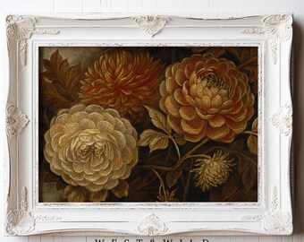 Golden Chrysanthemum Painting | Warm Amber Floral Art Print | Rich Ochre Botanical Wall Decor | Framed Art Print Of Flowers For Walls With