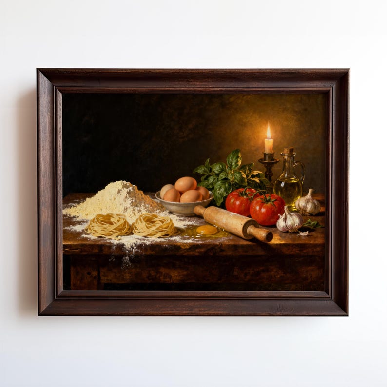Rustic Kitchen Still Life Art Print – Vintage Italian Cooking Scene ...