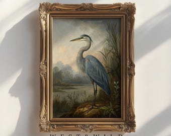 Vintage Bird Paintings, Blue Heron Wall Art Prints, Prints of Birds, Bird Illustrations, Farmhouse Wall Decor, With Frames Option