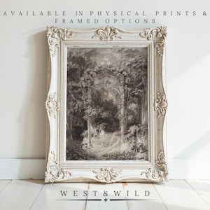 Victorian Art, Lovers In Forest, 19th Century Etchings, Italian Artwork, Muted Wall Art Prints, Vintage Style Illustrations image 1