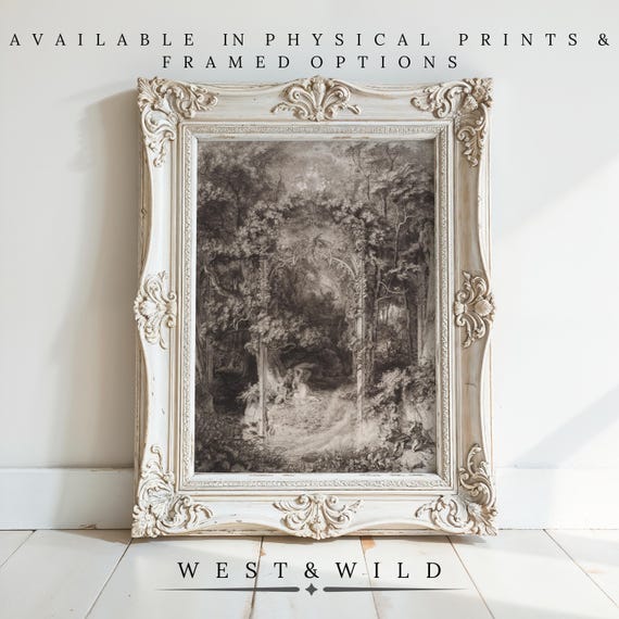 Victorian Art, Lovers In Forest, 19th Century Etchings, Italian Artwork, Muted Wall Art Prints, Vintage Style Illustrations