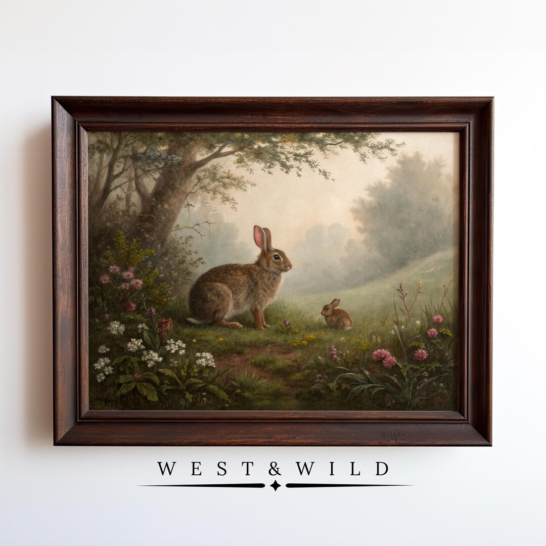 Vintage Rabbit Painting Wall Art Prints Bunny Baby Decor for Nursery ...